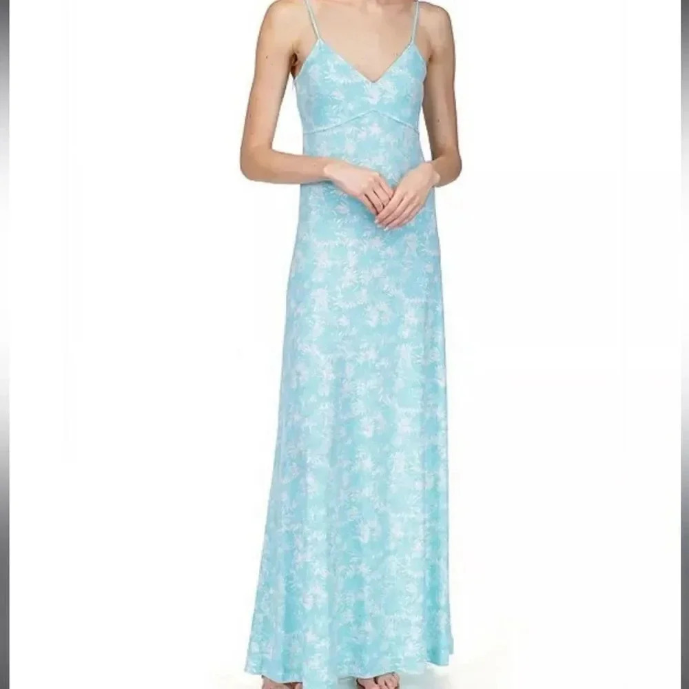 Michael Kors Light Blue Floral Slip Maxi Dress